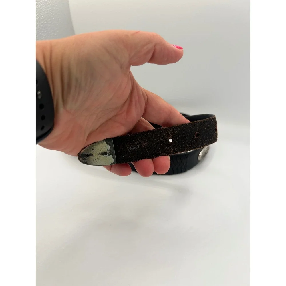 Brighton‎ Mens 36 Black Leather Western Concho Belt Silver Engraved Buckle 98053